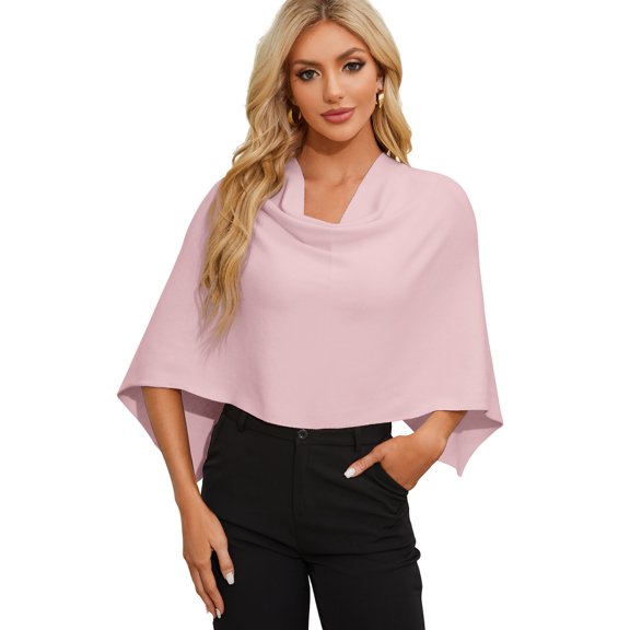 PULI Women's Cropped Poncho Sweater, Knit Cowl Neck Pullover Shawl, Slim Fit Mini Shrug for Office, Travel and Casual Wear