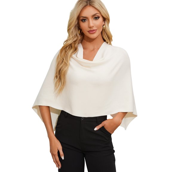 PULI Women's Cropped Poncho Sweater, Knit Cowl Neck Pullover Shawl, Slim Fit Mini Shrug for Office, Travel and Casual Wear