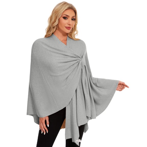 PULI Women's Cross Front Poncho Shawl Wrap, Knit Cape Layering Cover Up for Travel, Office and Evening Wear