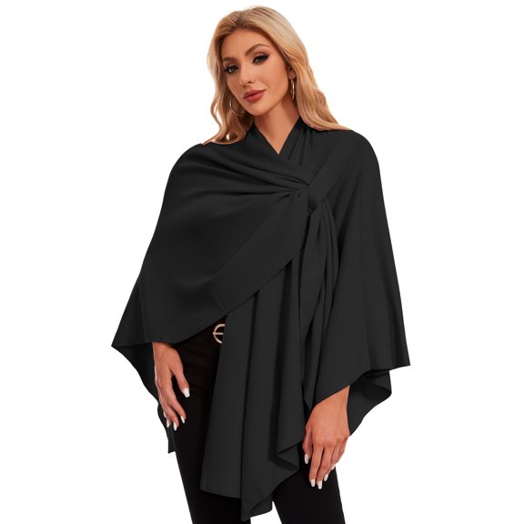 PULI Women's Cross Front Poncho Shawl Wrap, Knit Cape Layering Cover Up for Travel, Office and Evening Wear