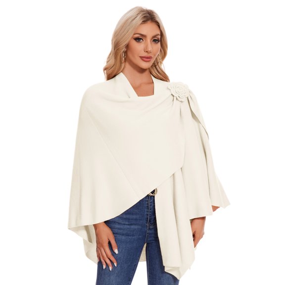 PULI Women's Floral Cross Front Poncho Shawl Wrap, Knit Layering Cover Up for Fall Winter Casual Outfits and Dresses