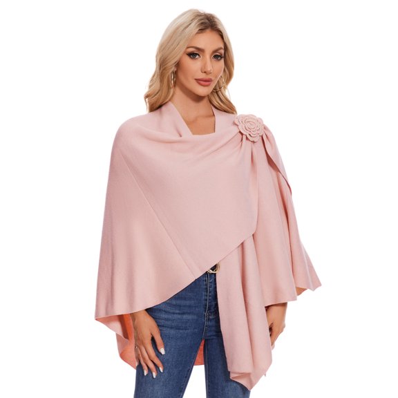 PULI Women's Floral Cross Front Poncho Shawl Wrap, Knit Layering Cover Up for Fall Winter Casual Outfits and Dresses