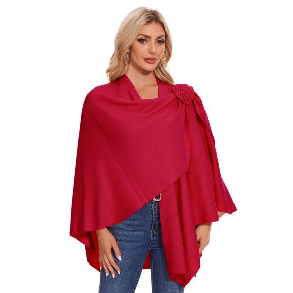 PULI Women's Floral Cross Front Poncho Shawl Wrap, Knit Layering Cover Up for Fall Winter Casual Outfits and Dresses