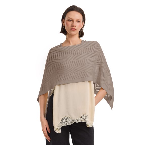 PULI Women's Lightweight Crochet Poncho Shawl, Sheer Asymmetrical Off-Shoulder Cape Cover-Up