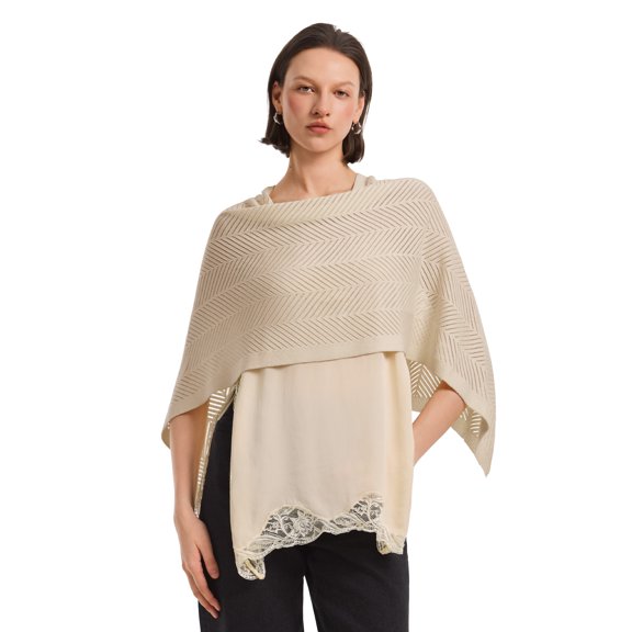 PULI Women's Lightweight Crochet Poncho Shawl, Sheer Asymmetrical Off-Shoulder Cape Cover-Up
