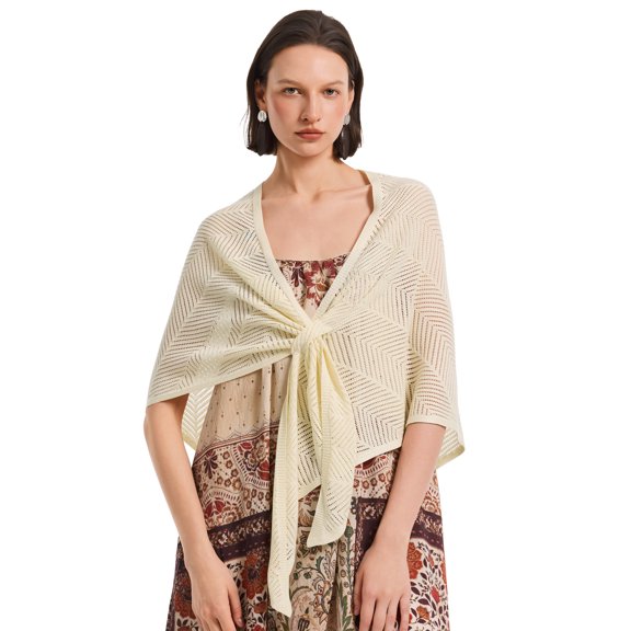 PULI Women's Lightweight Knit Shawl Wrap, Triangle Scarf with Pull-Through Loop, Soft Boho Cover-Up for Dresses, Travel and Evening Wear