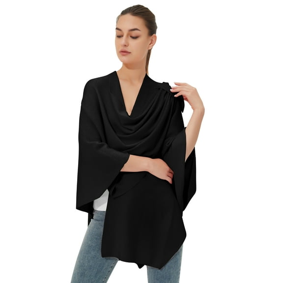 PULI Womens Large Cross Front Poncho Sweater Wrap Topper Knitted Elegant Shawls Cape for Fall Winter Black
