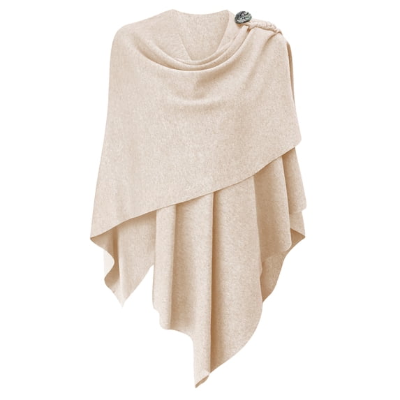 PULI Womens Open Front Poncho Sweater Pure Wrap Topper (Beige)