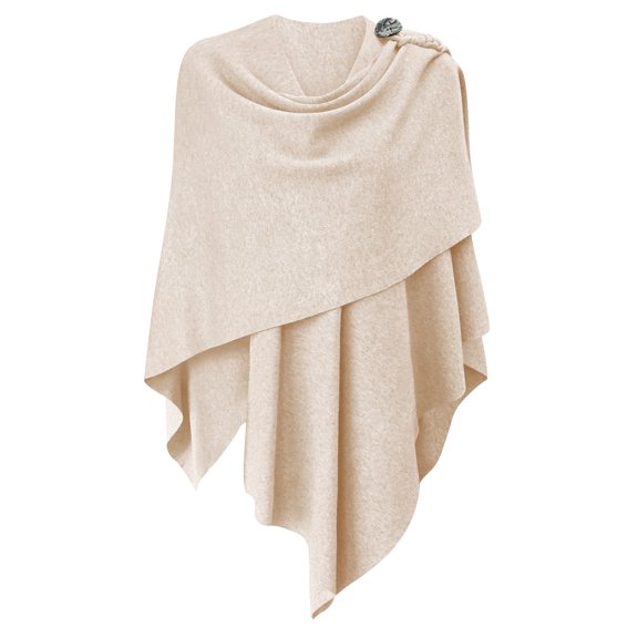 PULI Womens Open Front Poncho Sweater Pure Wrap Topper (Beige)