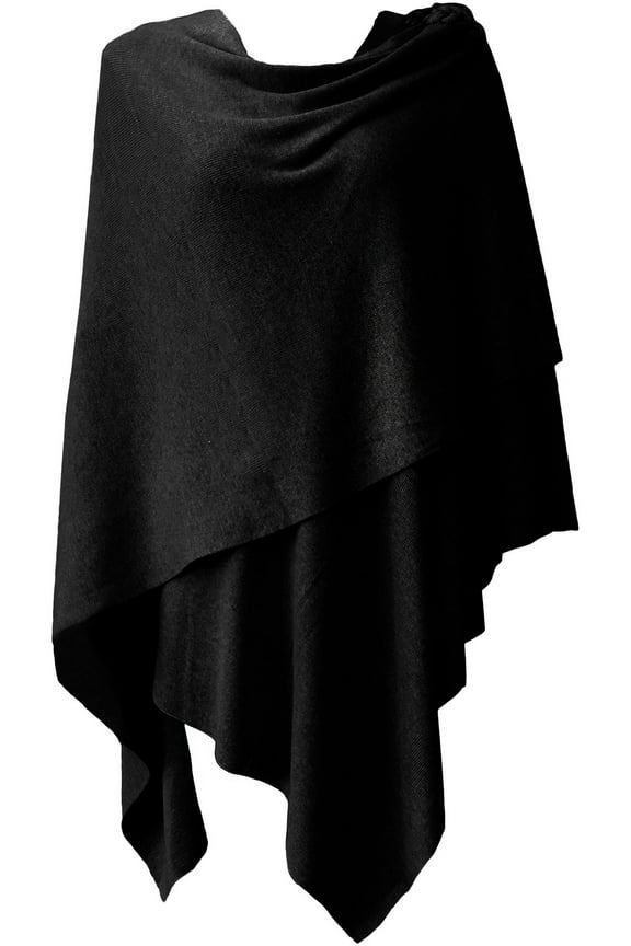 Womens Open Front Poncho Sweater Pure Wrap Topper Black