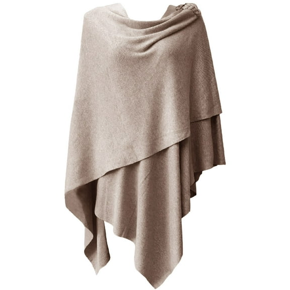 PULI Womens Open Front Poncho Sweater Pure Wrap Topper （Oatmeal）