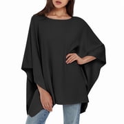 PULI Women s Pullover Poncho Sweater Soft Shawl Wrap Loose Baggy Tops for Fall & Winter