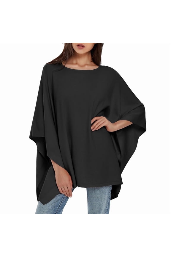 Women’s Pullover Poncho Sweater Soft Shawl Wrap Loose Baggy Tops for Fall & Winter