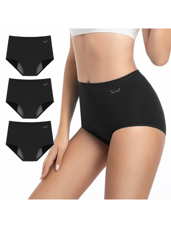 Cotton Underwear for Women, High Waisted Full Coverage Panties, Soft Breathable Stretch Briefs, 3-Pack (Black, L)