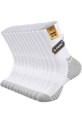 Cushion Crew Socks, 6-Pairs, Moisture Wicking, Odor Control, Durable, for Work & Athletic, Size L (9.5-12.5), White
