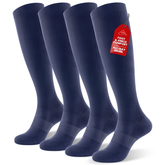 PULIOU Compression Socks 20-30 mmHg Knee High for Women & Men, 2 Pairs, Breathable, for Nurse, Running, Travel, Sports & Everyday Wear, Dark Blue