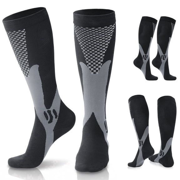 PULIOU Compression Socks for Women & Men, 20-30 mmHg Knee High Socks for Traval, Running, Sports 1 Pair L/XL Black