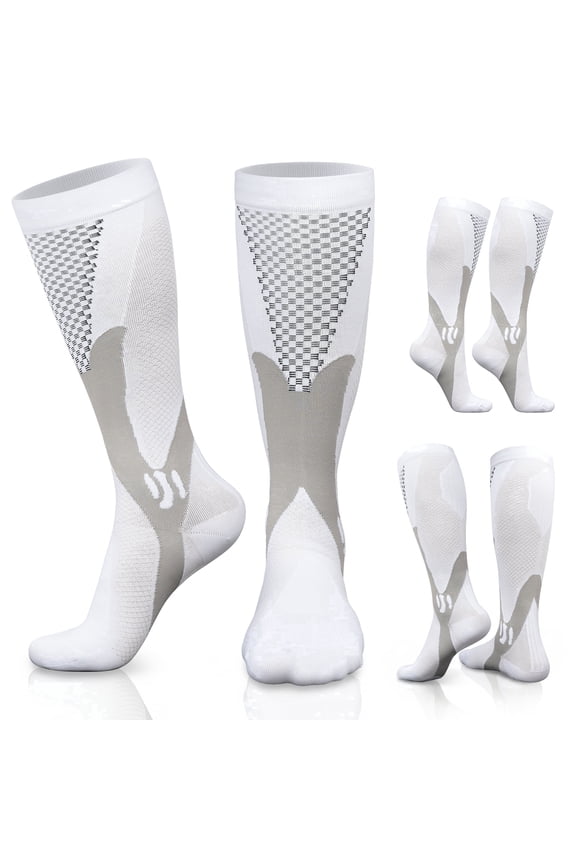 Compression Socks for Men & Women, 20-30mmHg Circulation Support Socks for Traval, Running, Sports,  1 Pairs, White