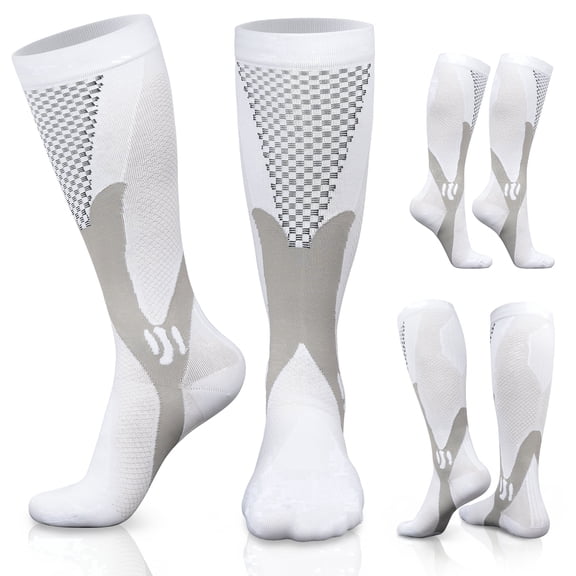 PULIOU Compression Socks for Men & Women, 20-30mmHg Circulation Support Socks for Traval, Running, Sports, 1 Pairs, White
