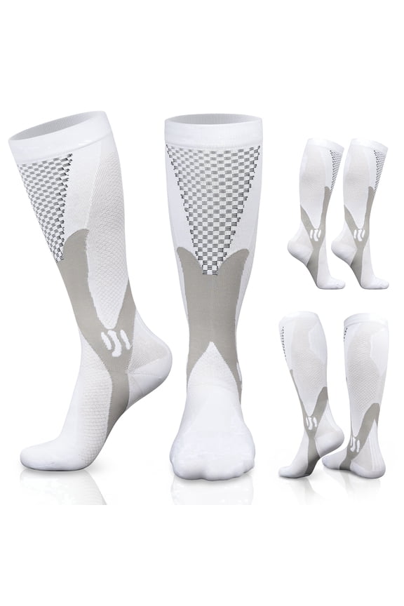 Compression Socks for Women & Men, 20-30 mmHg Knee High Socks for Traval, Running, Sports 1 Pair L/XL White