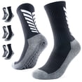 thumbnail image 1 of PULIOU Men Grip Soccer Socks, 3 Pairs, Non Slip Silicone Grip, Breathable Cushioned Athletic Socks for Sports Training, Black, 1 of 7