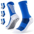 thumbnail image 1 of PULIOU Men Grip Soccer Socks, 3 Pairs, Non Slip Silicone Grip, Breathable Cushioned Athletic Socks for Sports Training, Blue, 1 of 7