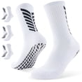 thumbnail image 1 of PULIOU Men Grip Soccer Socks, 3 Pairs, Non Slip Silicone Grip, Breathable Cushioned Athletic Socks for Sports Training, White, 1 of 7