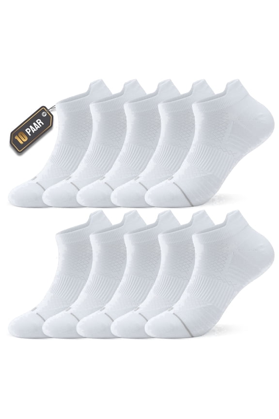 Men's Athletic Ankle Socks, 10-Pairs, Breathable Socks for Running & Training, Size M (6.5-8.5), White