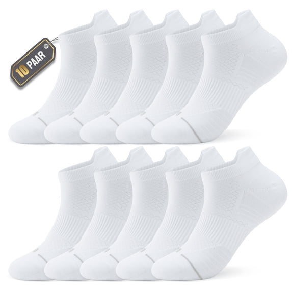 PULIOU 10 Pairs Low Cut Athletic Ankle Socks, Moisture Wicking Odor Control Running Socks, Cushioned Arch Support Seamless Toe Heel Tab Socks for Men & Women