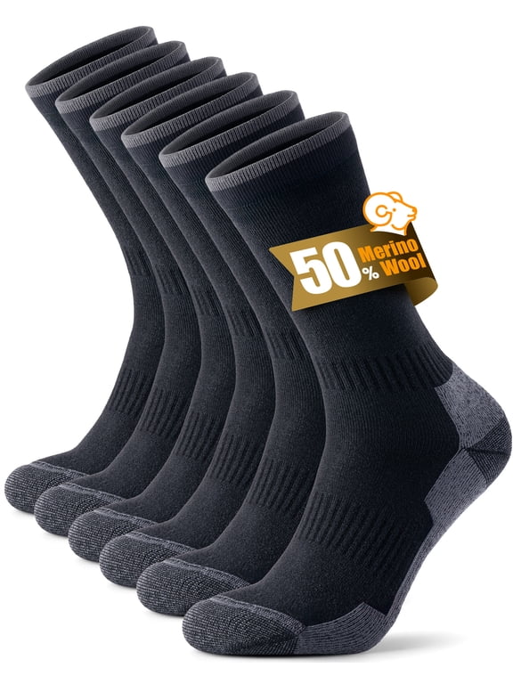 Merino Wool Hiking Socks for Women Thermal Winter Warm Boot Work Cushion Socks, 3 Pairs, Size 9.5-12.5, Black
