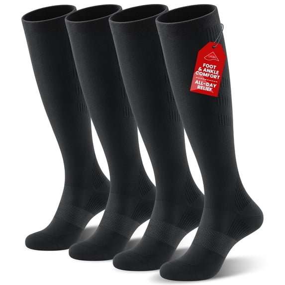 PULIOU Compression Socks 20-30 mmHg Knee High for Women & Men, 2 Pairs, Breathable, for Nurse, Running, Travel, Sports & Everyday Wear, Black
