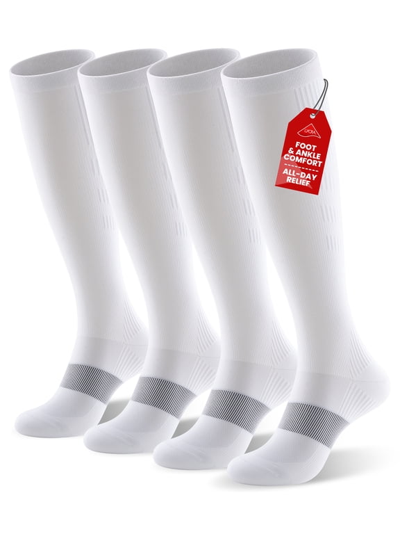 Compression Socks 20-30 mmHg Knee High for Women & Men, 2 Pairs, Breathable, for Nurse, Running, Travel, Sports & Everyday Wear, White