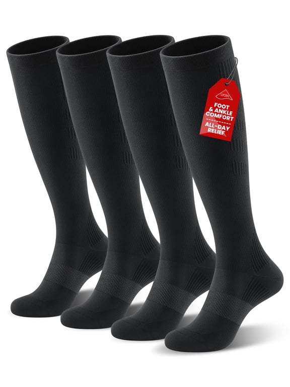 Compression Socks 20-30 mmHg Knee High for Women & Men, 2 Pairs, Breathable, for Nurse, Running, Travel, Sports & Everyday Wear, Black