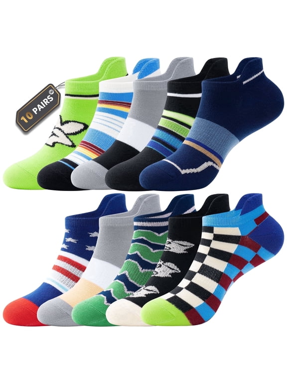 Women Ankle Running Socks, 10-Pairs, Low Cut Cushioned Socks with Arch Support, Moisture Wicking, One Size, Multicolor