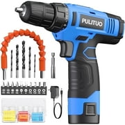 PULITUO 12V Cordless Power Drill Set with Battery and Charger, 3/8" Keyless Chuck, 21+1 Torque Settings, Built-in LED Light, Compact Electric Drill Kit for Home Improvement and DIY Projects(blue)