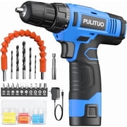 PULITUO 12V Cordless Power Drill Set with Battery and Charger, 3/8 Keyless Chuck, 21+1 Torque Settings, Built-in LED Light, Compact Electric Drill Kit for Home Improvement and DIY Projectsblue
