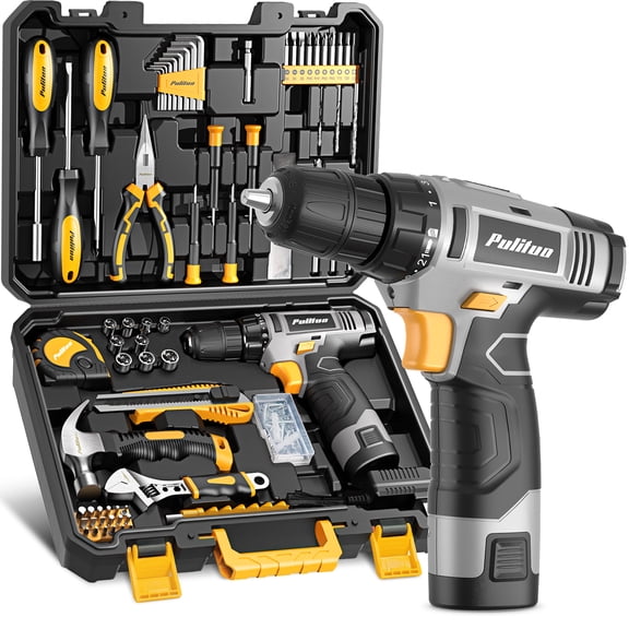 PULITUO 12V Yellow Cordless Drill Set, 149-Piece Home Tool Kit with Electric Drill Driver & Storage Tool Box, for Home Repair, Improvement, DIY Projects, Men Women & DIY Enthusiasts