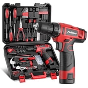 PULITUO 148-Piece Home Drill Set with 12V Red Cordless Drill, Hand Tools, Tool Box, Ideal for Men, Women, and DIY Enthusiasts for Home Improvement.