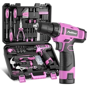PULITUO 148-Piece Home Drill Set with 12V Pink Cordless Drill, Hand Tools, Tool Box, Ideal for Men, Women, and DIY Enthusiasts for Home Improvement