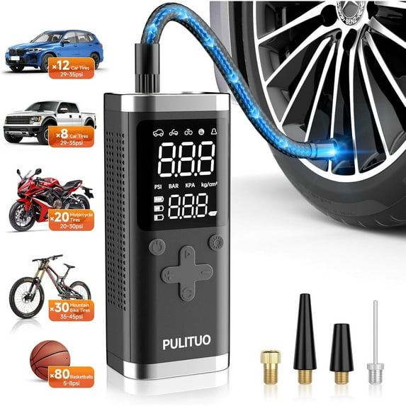 Cordless Air Compressor 150PSI, Fast 90-Second Tire Inflator with 6000mAh Battery, Digital Gauge, Dual Power Battery & 12V DC, LED Light, Portable Electric Air Pump for Car Tires, Bikes, Motorcycles