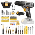 thumbnail image 1 of Pulituo 20V Cordless Drill Driver Kit, Home Tool Set with 20V Lithium-Ion Drill, 119PCS All-Purpose Kit, 21+1 Torque, 2-Speed, DIY & Home Repairs Yellow, 1 of 7
