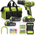 thumbnail image 1 of PULITUO 20V Max Cordless Drill Driver Set, 39 Pieces, 2 Batteries, Storage Bag, Green, 1 of 10