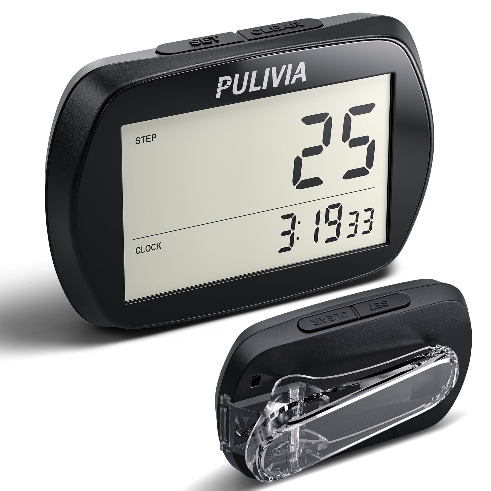 PULIVIA Step Counter Device, 3D Pocket Pedometer with Clock ...