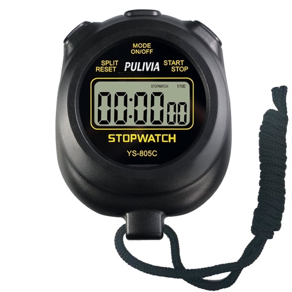 PULIVIA Digital Stopwatch Timer with Countdown & Count-Up, on/off, 0.01s Accuracy, Waterproof Handheld Timer for Running, Sports Training, Coaches, Black