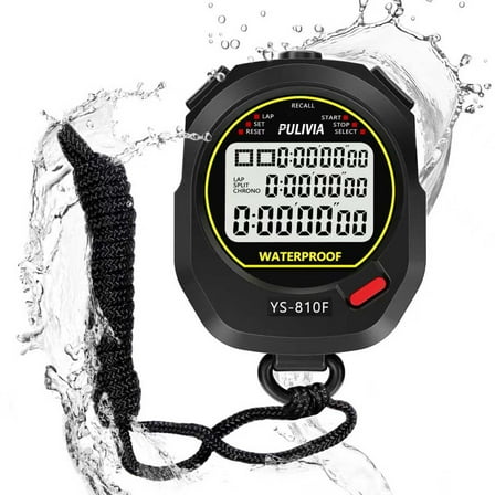 PULIVIA Waterproof Digital Stopwatch Timer with Large Display, Lap/Split Memory, Countdown/Count Up, Loud/Silent Alarm, Water-Resistant – Sports Training, Running, Fitness, Coaches, and Referees