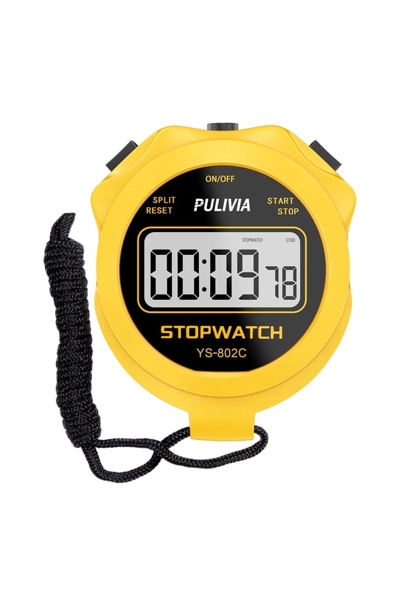 Silent Digital Stopwatch Timer – Large Display, Lap/Split Timing, on/off Function, Battery Included, Yellow – Sport Stopwatch for Kids, Coaches, Runners