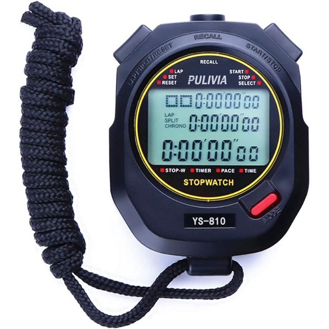 PULIVIA Stopwatch Sport Timer Lap Split Digital Stopwatch with Clock