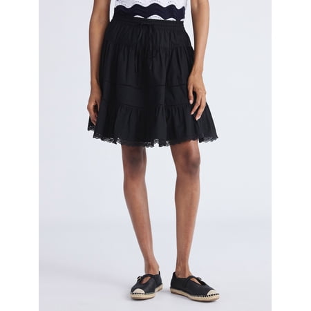Free Assembly Women's Tiered Cotton Eyelet Mini Skirt, Sizes XS-XXL