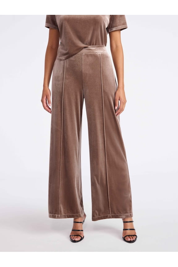 Sofia by Sofia Vergara Women's and Women's Plus Size Velvet Wide Leg Pants, 32" Inseam, Sizes XS-4X