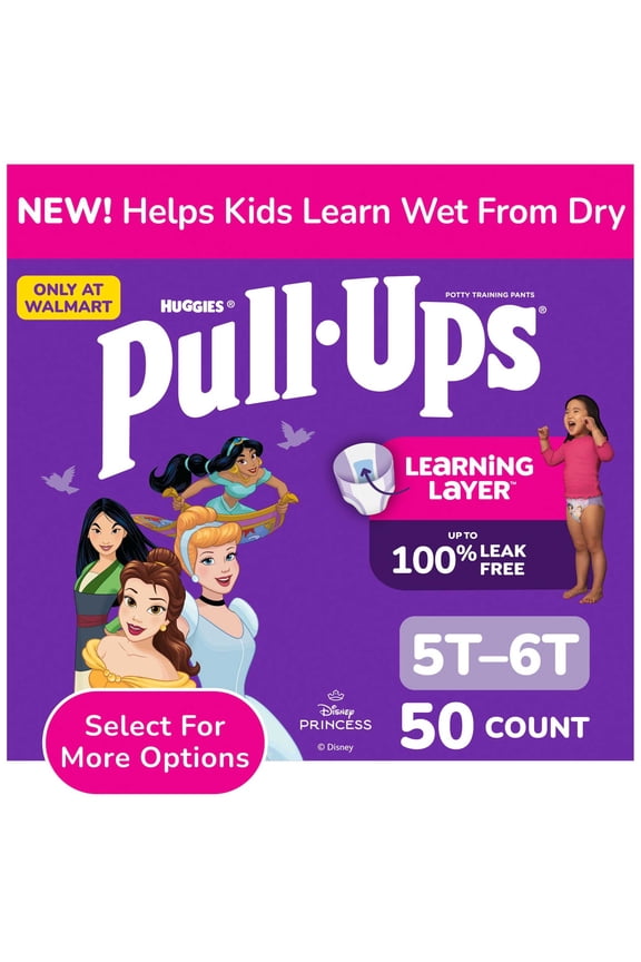 Girls' Potty Training Pants, 5T-6T (46-60 lbs), 50 Count (Select for More)